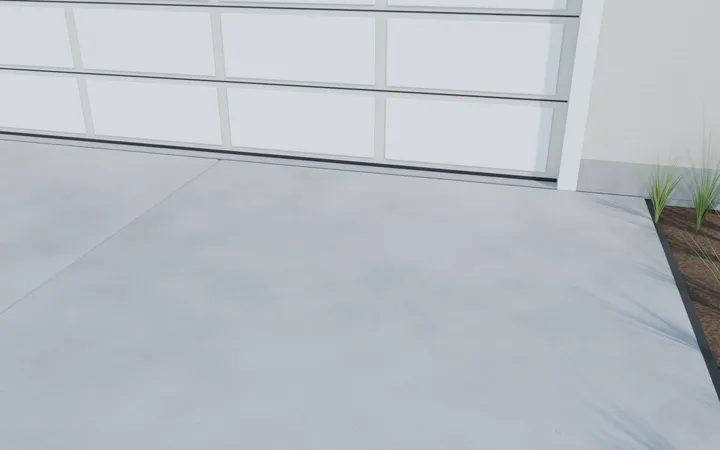 3D render of a level driveway with patched holes and a sealed garage joint