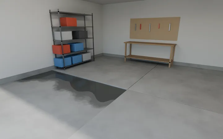 3D render of a garage floor panel dropped at a control joint