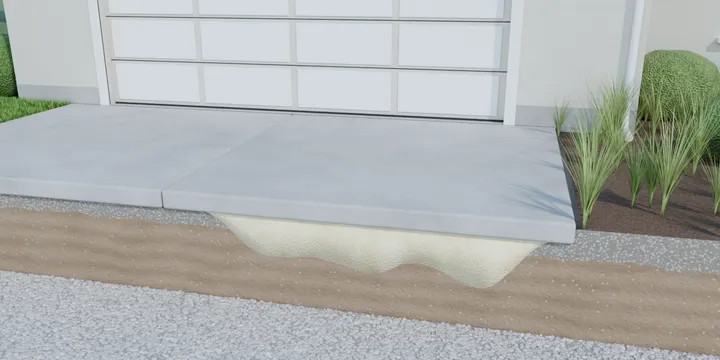 3D cutaway of foam filling the space under a lifted slab