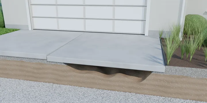 3D cutaway of a washed-out hollow under a sunken slab