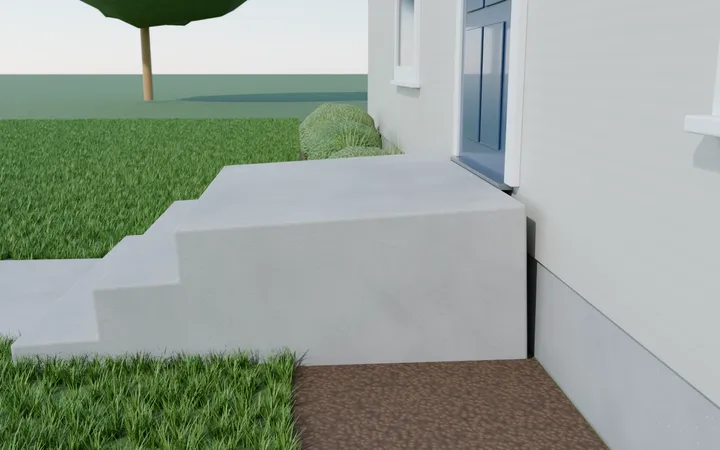 3D render of front steps pulled away from the house