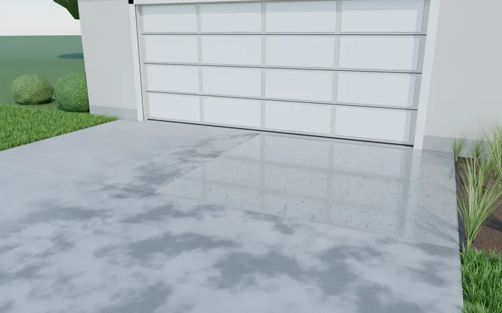 3D render of a sealed driveway slab beading water next to an unsealed one soaking it up